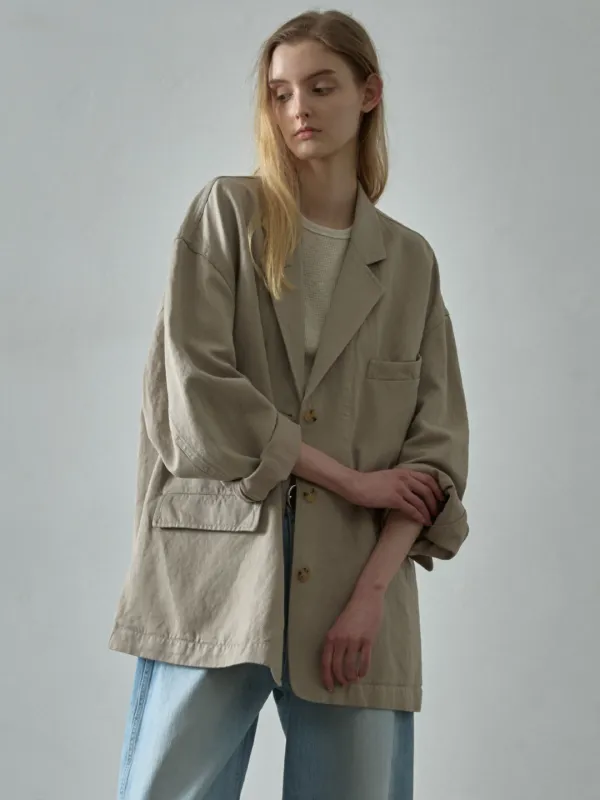 린넨 커브드 슬리브 블레이저_olive beige