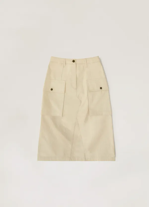French Cotton Chino Skirt - Beige