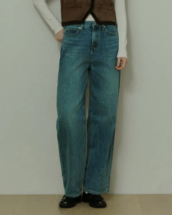 Deep natural straight denim pants - blue