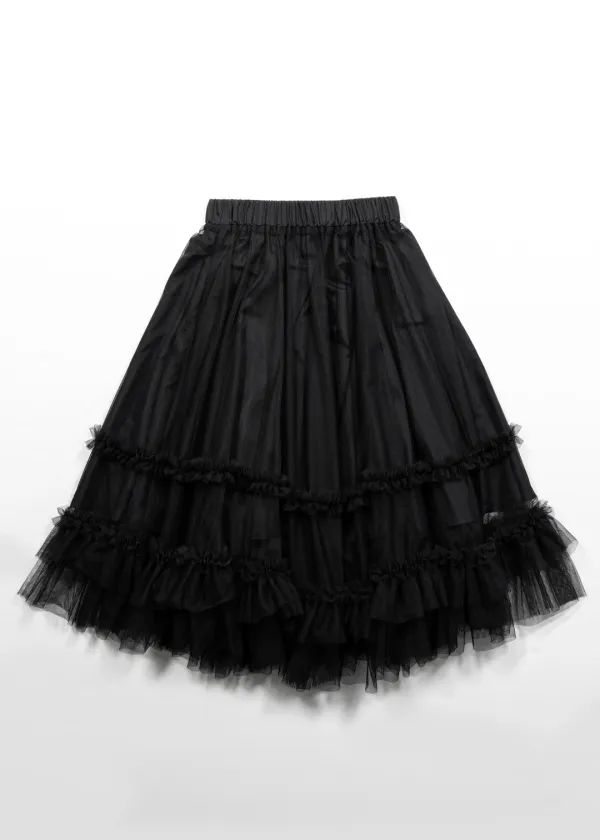 TULLE FRILL RUFFLE SKIRT - BLACK