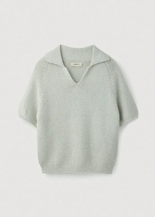 Korean paper yarn collared pullover_Sea salt