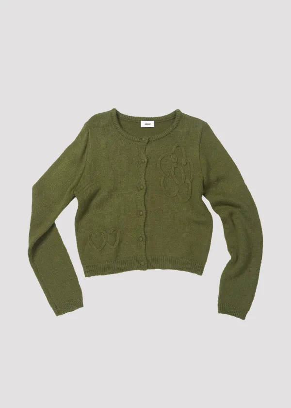 MOHAIR CARDIGAN HEART FLOWER OLIVE