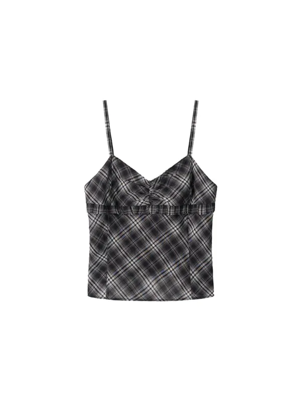 Sheer Check Camisole Navy