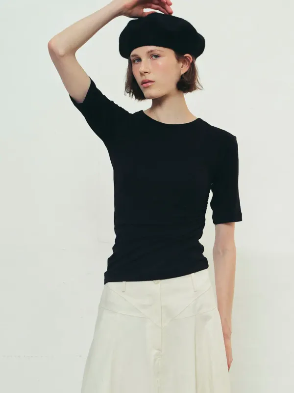 (4COLOR)SHIRRING SPAN T-SHIRT