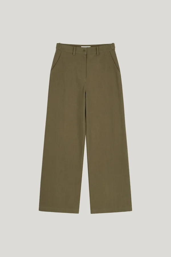 buckle button cotton pants_khaki beige