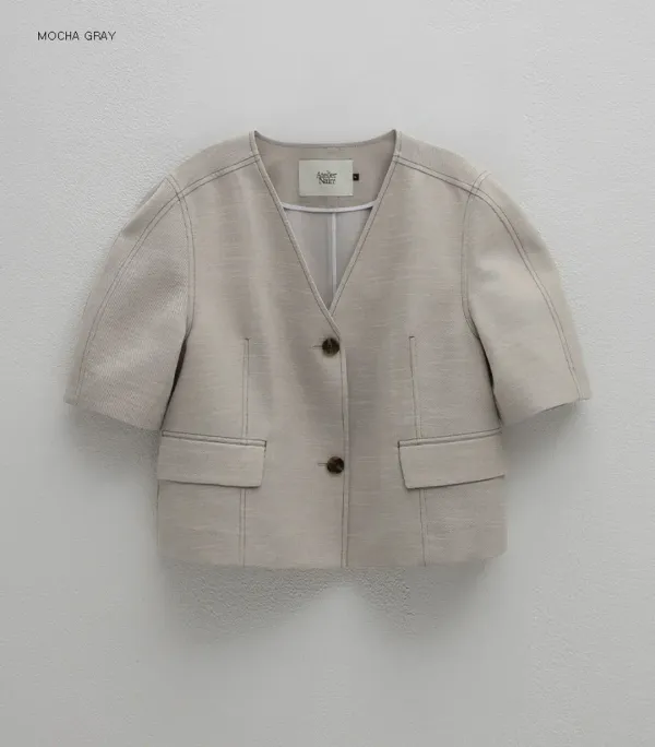 (JK-2946)STITCH V-NECK VOLUME JACKET