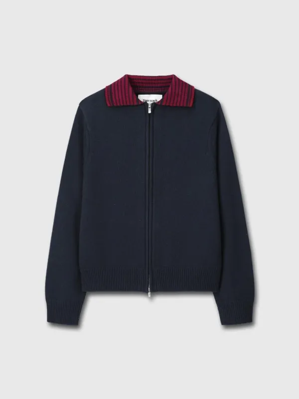 (W) CONTRAST COLLAR FULL-ZIP BLOUSON_ NAVY