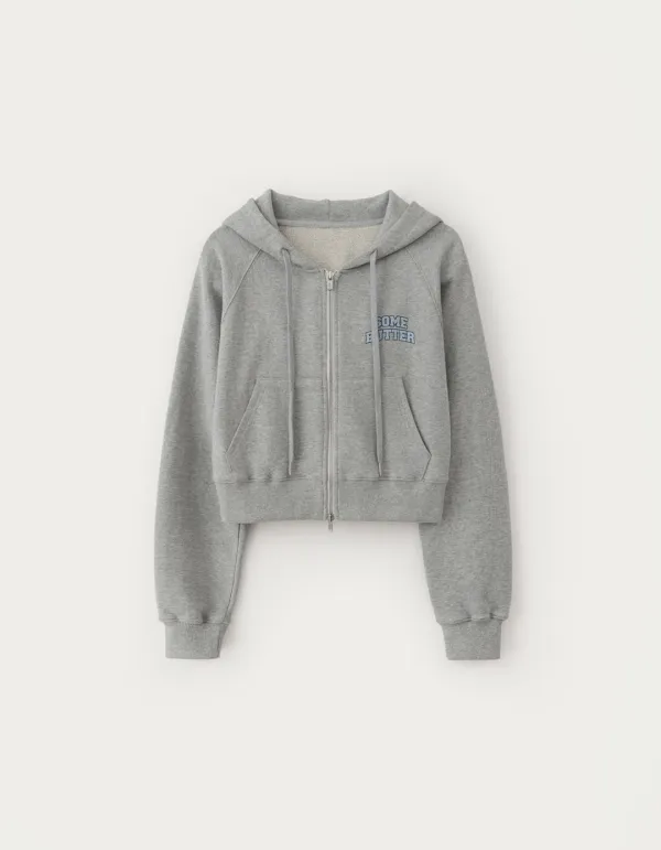 Crop Logo Hoodie Zip-Up - Grey