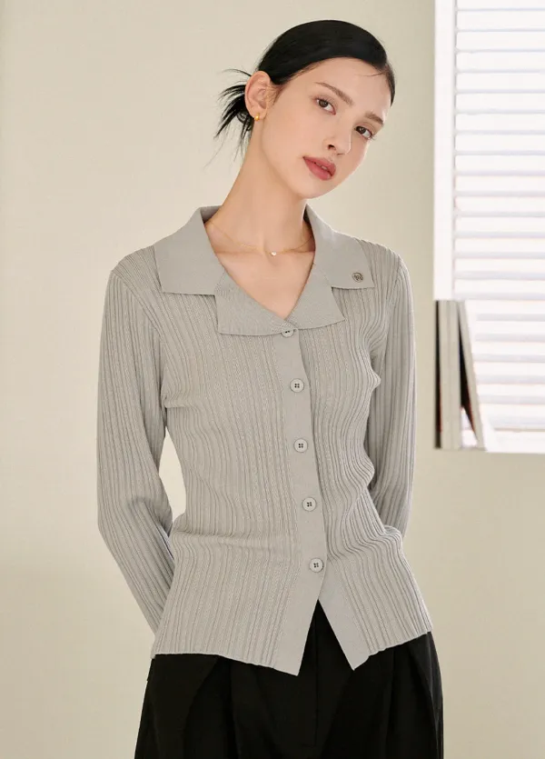 [44-120] Joyous Slim Collar Cardigan&nbsp;조이어스 슬림 카라 가디건 (가을/봄/기본템/데일리룩/출근룩/하객룩/오피스룩/데이트룩/베이직/페미닌/카라넥/골지가디건/슬림핏/빅사이즈/자체제작) 