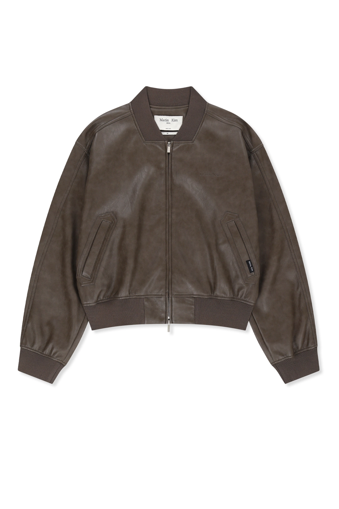 마뗑킴 FAUX LEATHER RIB COLLAR BLOUSON FOR WOMEN IN BROWN 상품 이미지 1