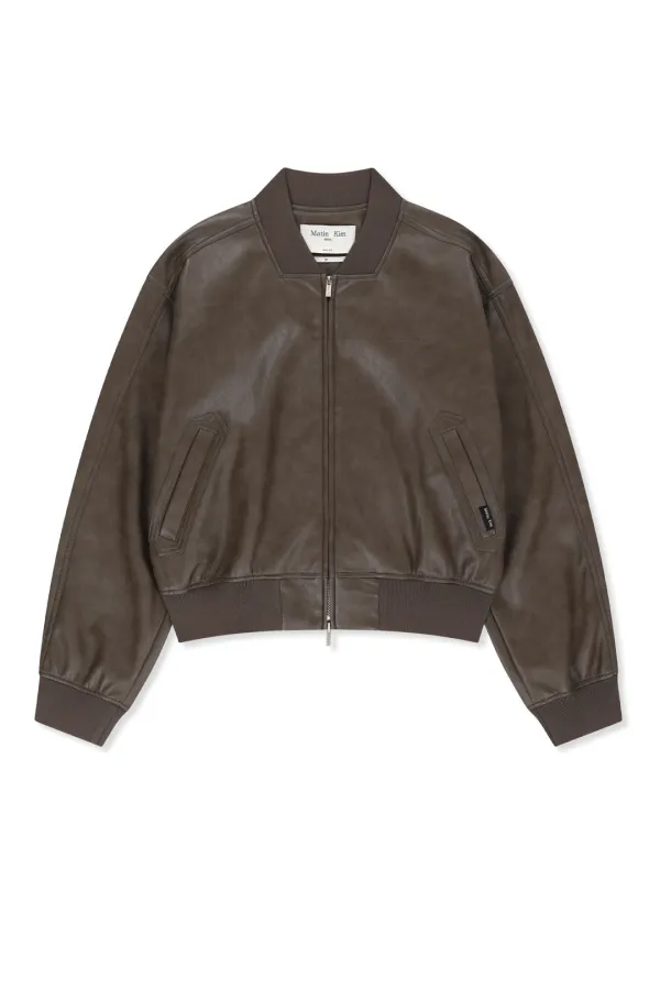 FAUX LEATHER RIB COLLAR BLOUSON FOR WOMEN IN BROWN