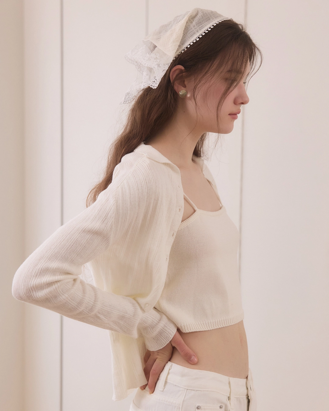 어다울 Tight button cardigan - ivory 상품 이미지 3