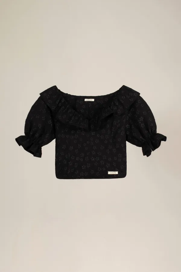 RUFFLE JACQUARD BLOUSE_BLACK