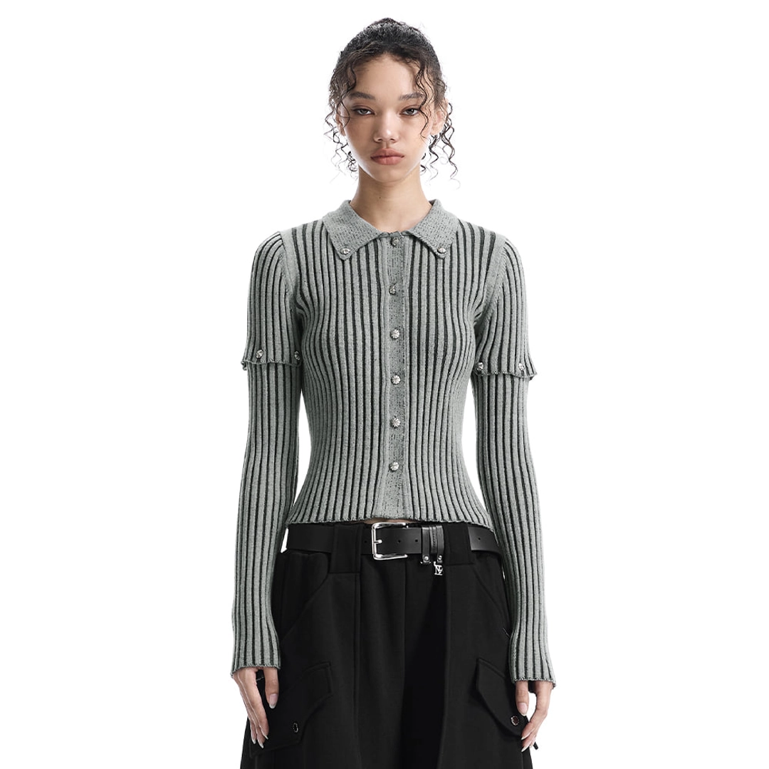 트리밍버드 2-way Sleeve Ribbed Cardigan [ Gray ] 상품 이미지 1