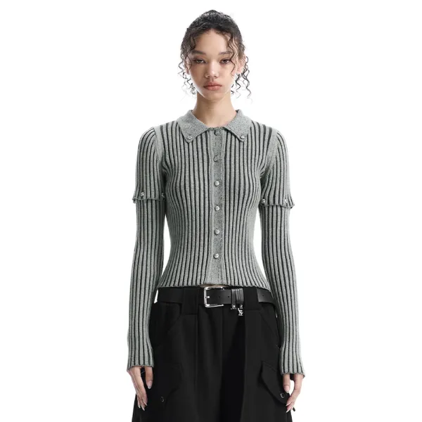 2-way Sleeve Ribbed Cardigan [ Gray ]
