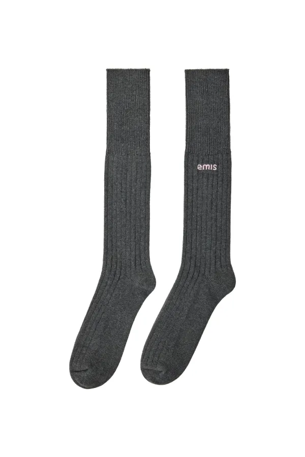(W)TWO-WAY RIBBED SOCKS-CHARCOAL