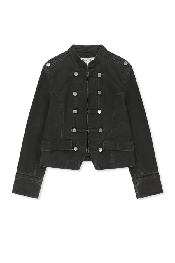 VINTAGE WASHED NAPOLEON JACKET IN CHARCOAL