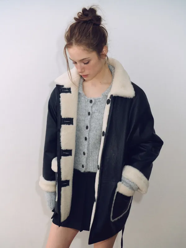 [11/19 예약배송] Reversible Faux Leather Coat, Black