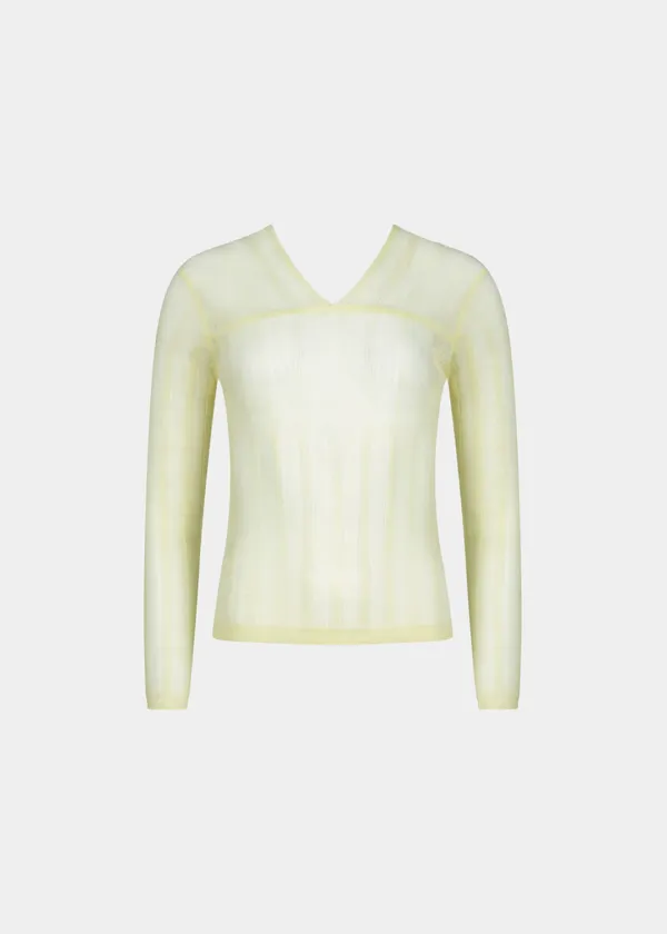 W RIBBED TRANSPARENT KNIT TOP - YELLOW