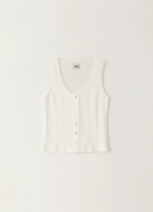 8TH / Eyelet Button Sleeveless - White