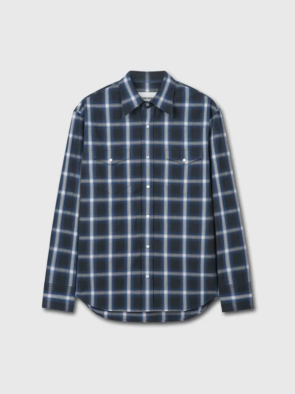 CHECKED COTTON WESTERN SHIRT (JAPANESE FABRIC)_ NAVY/WHITE