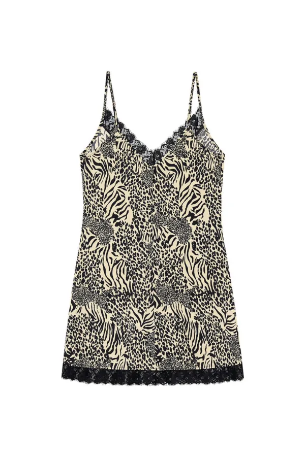 ANIMAL HOTFIX MINI SLIP DRESS (BEIGE)