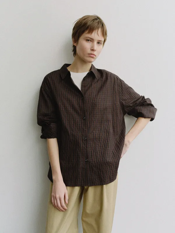 TIS CHECK OVERFIT SHIRT_BROWN