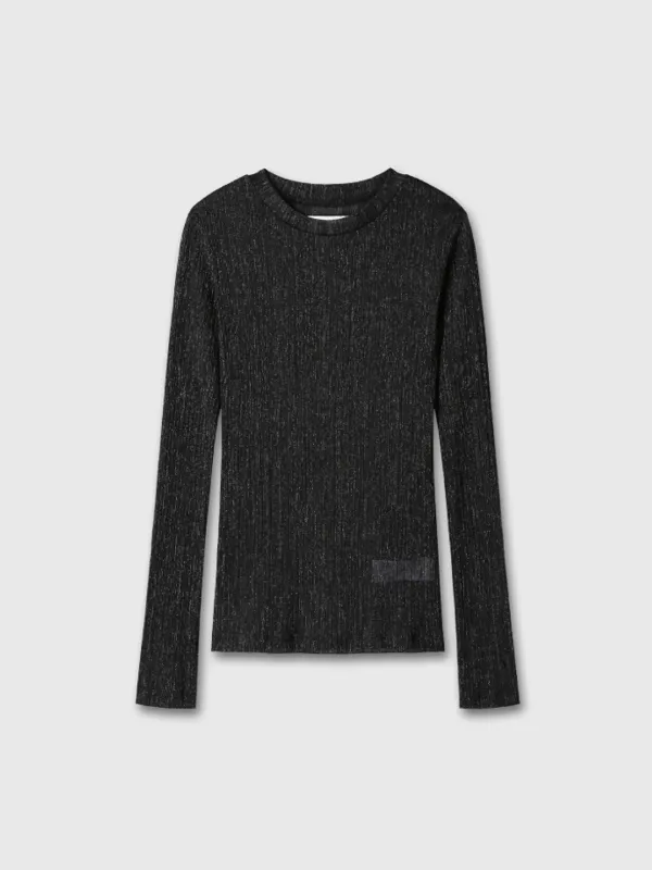 (W) METALLIC THREAD SHEER LONGSLEEVE_ BLACK