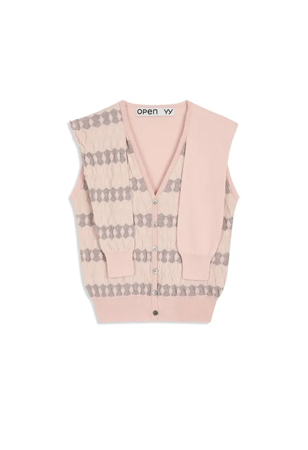 JACQUARD SLEEVE LAYERED CARDIGAN, PINK