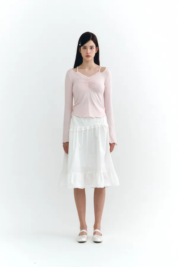 [아이브 레이, 레드벨벳 조이 착용] Long Frill Wrap Skirt White