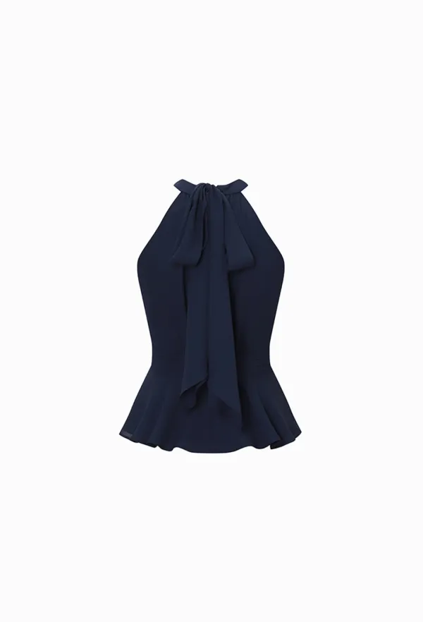 Isabel Halter-neck Blouse (Navy)