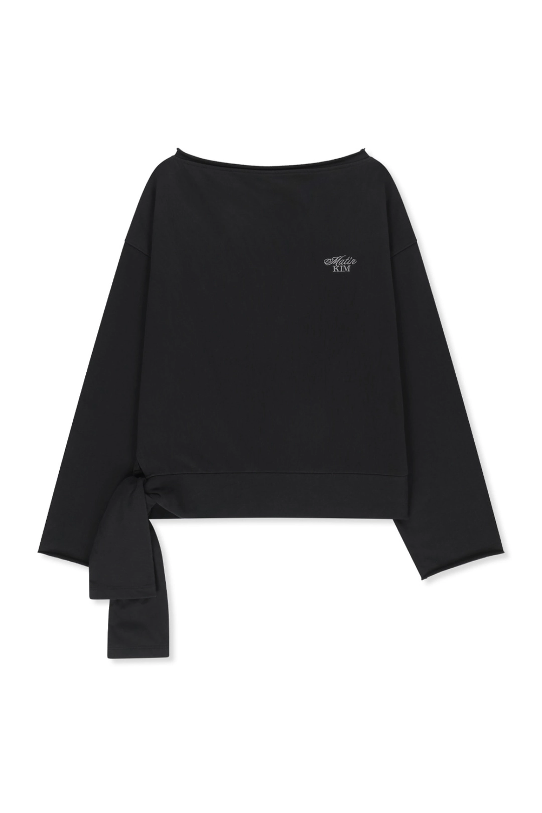 마뗑킴 BACK LOGO RAW CUT BOAT NECK TOP IN BLACK 상품 이미지 1