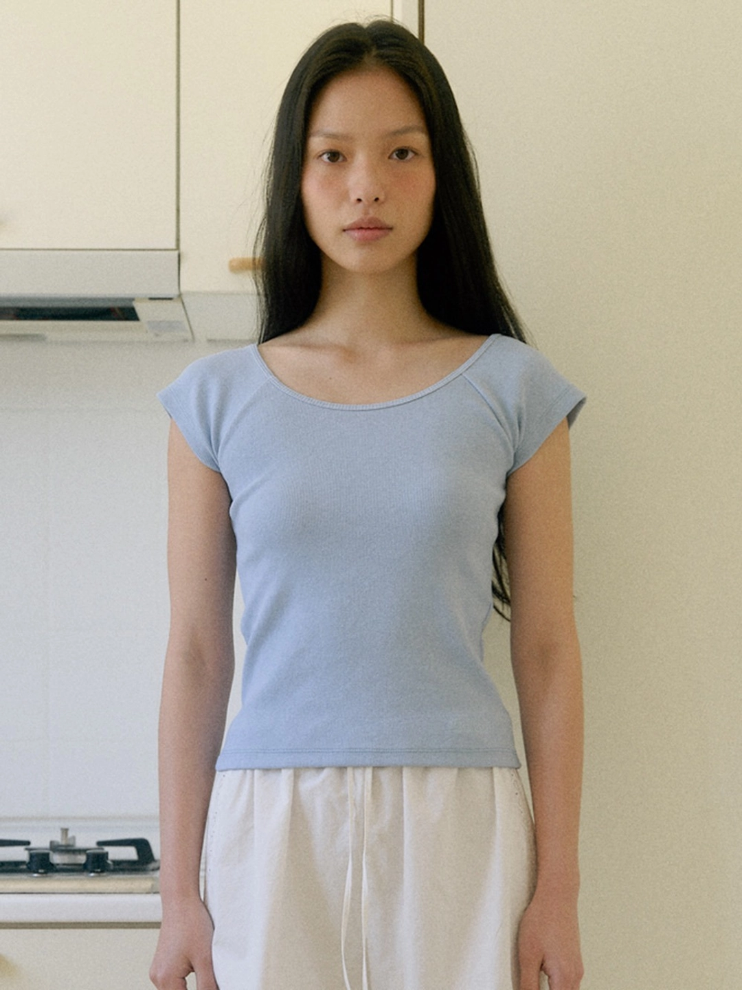 베이오드 U-neck ribbed T-shirt_sky blue 상품 이미지 2