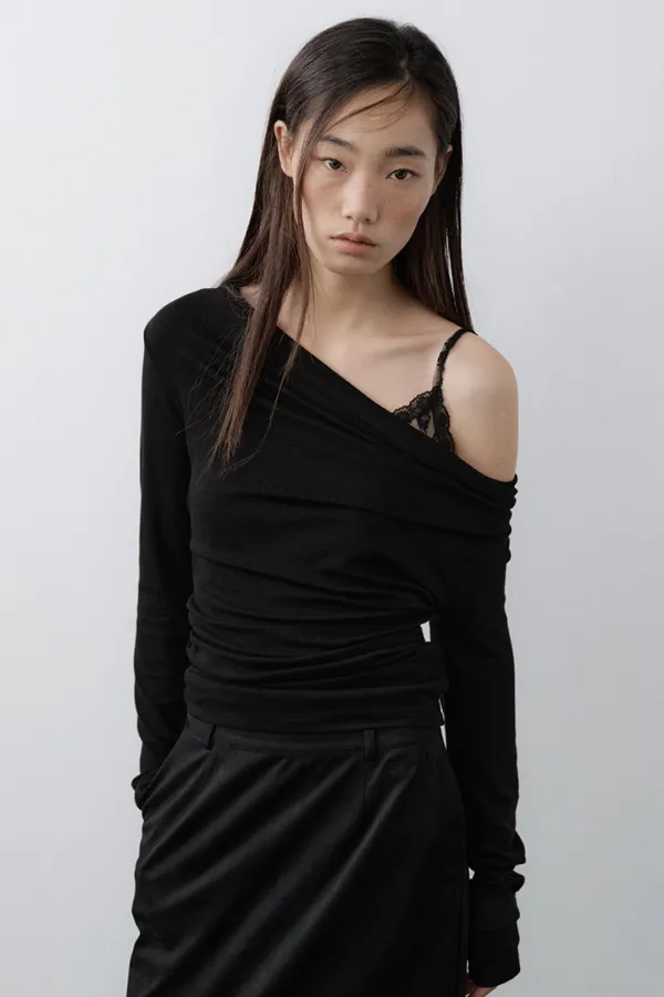 Cowl Neck Convertible-Sleeve Top (Black)