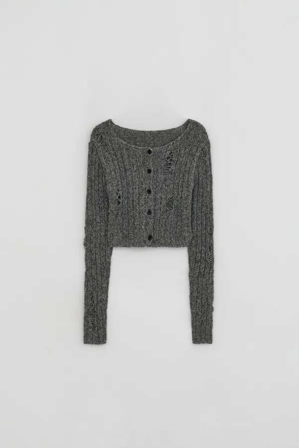 DAMAGE CROP CARDIGAN