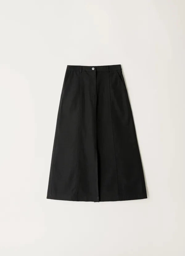 Cotton Slub Maxi Skirt - Black