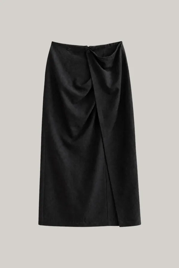 Draped Wrap Skirt (ash black)