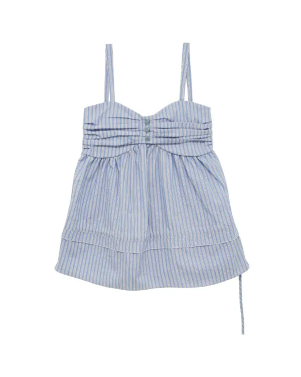 Shirring Flared Stripe Top (Blue)