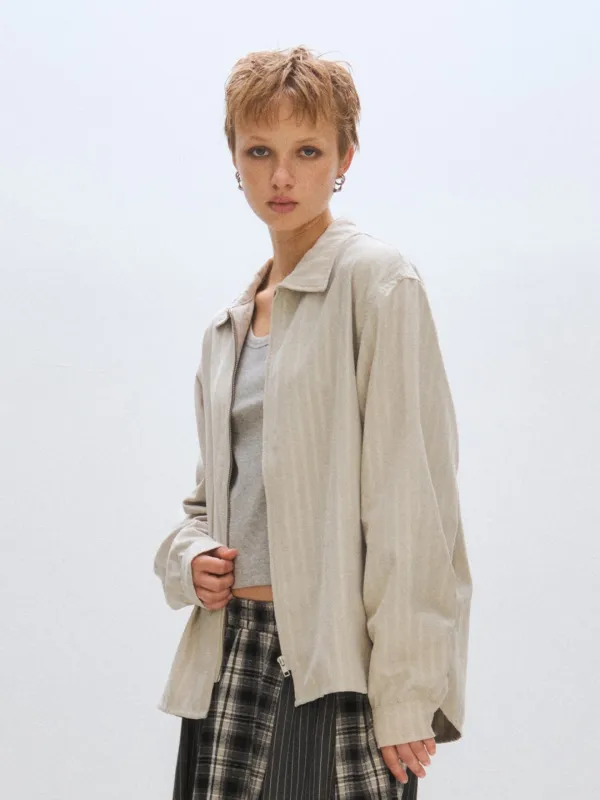 [PLZPROJECT]STRIPE ZIP-UP SHIRT, LIGHT GRAY