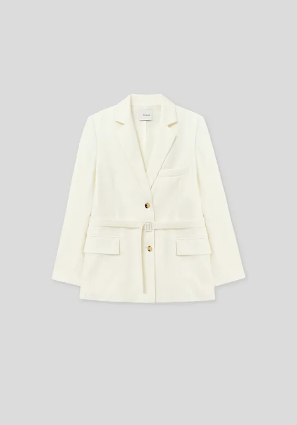 Oversized Belt Wool Blazer (Cream)