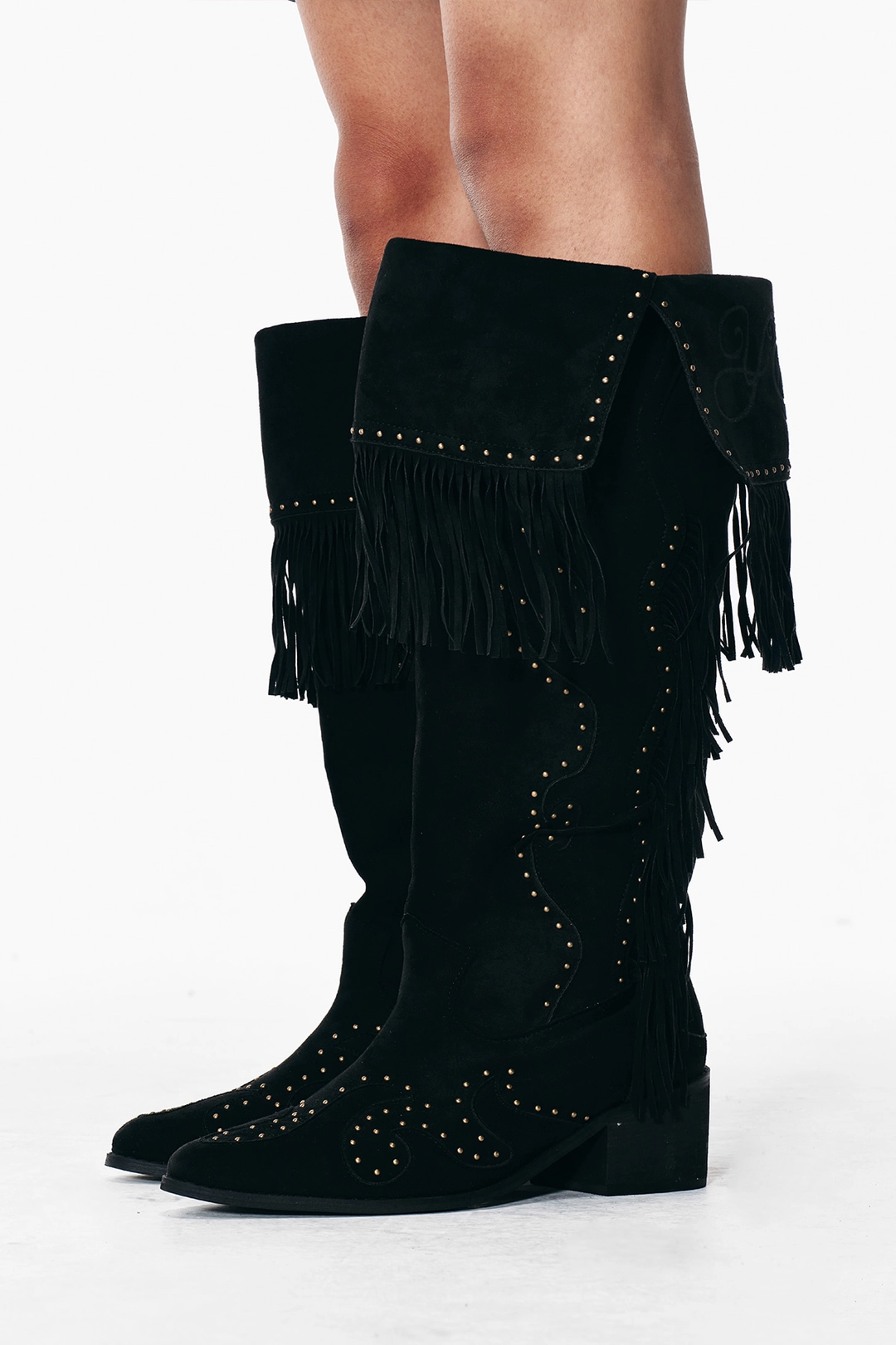 와이이이엘 STUDDED SUEDE FRINGE BOOTS BLACK 상품 이미지 2