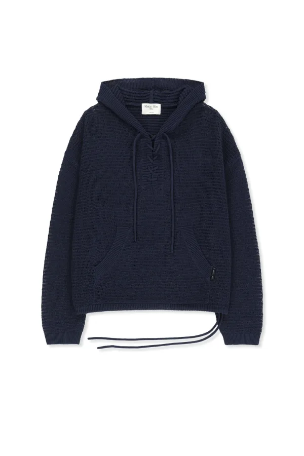 OVERSIZED MESH KNIT HOODIE IN NAVY