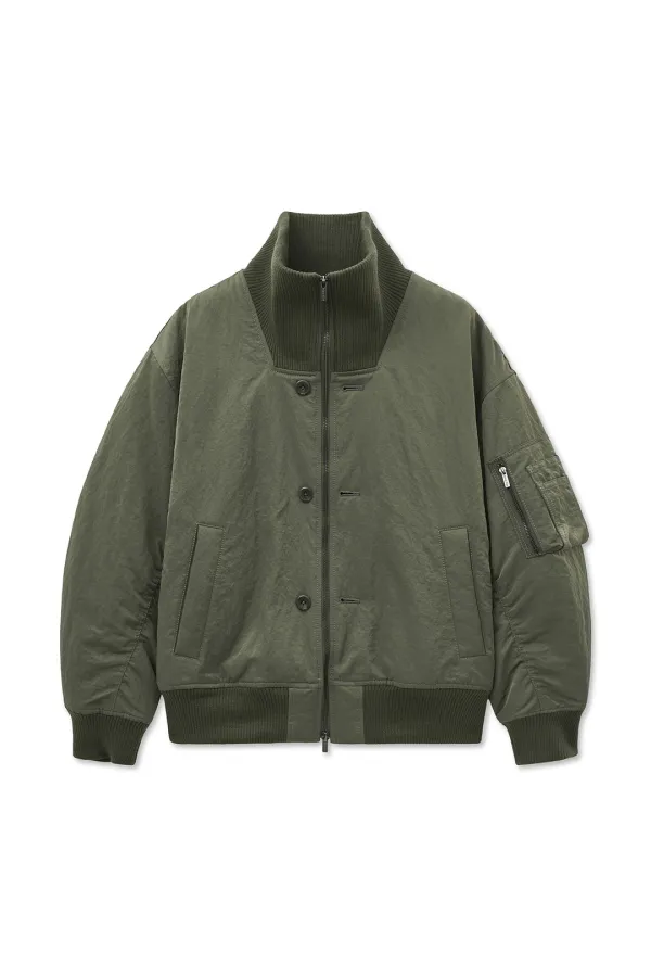 HIGH NECK BUTTON POINT ZIP UP JUMPER IN KHAKI