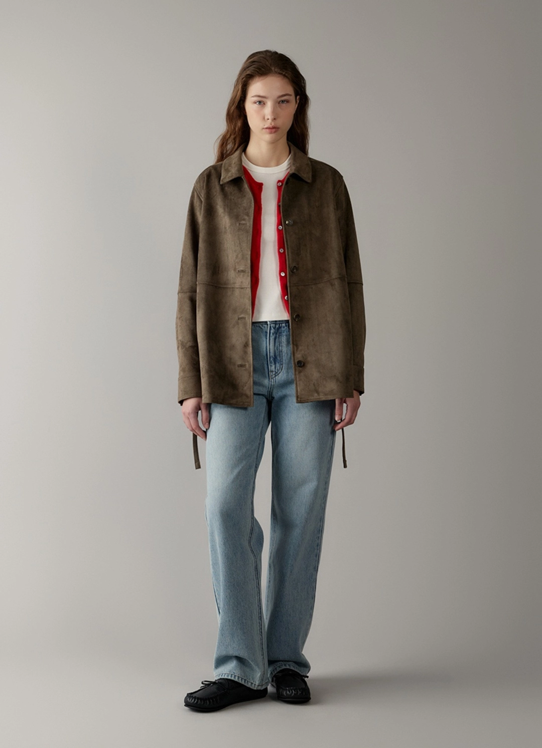 블랭크공삼 belted suede shirt jacket (vintage olive) 상품 이미지 3
