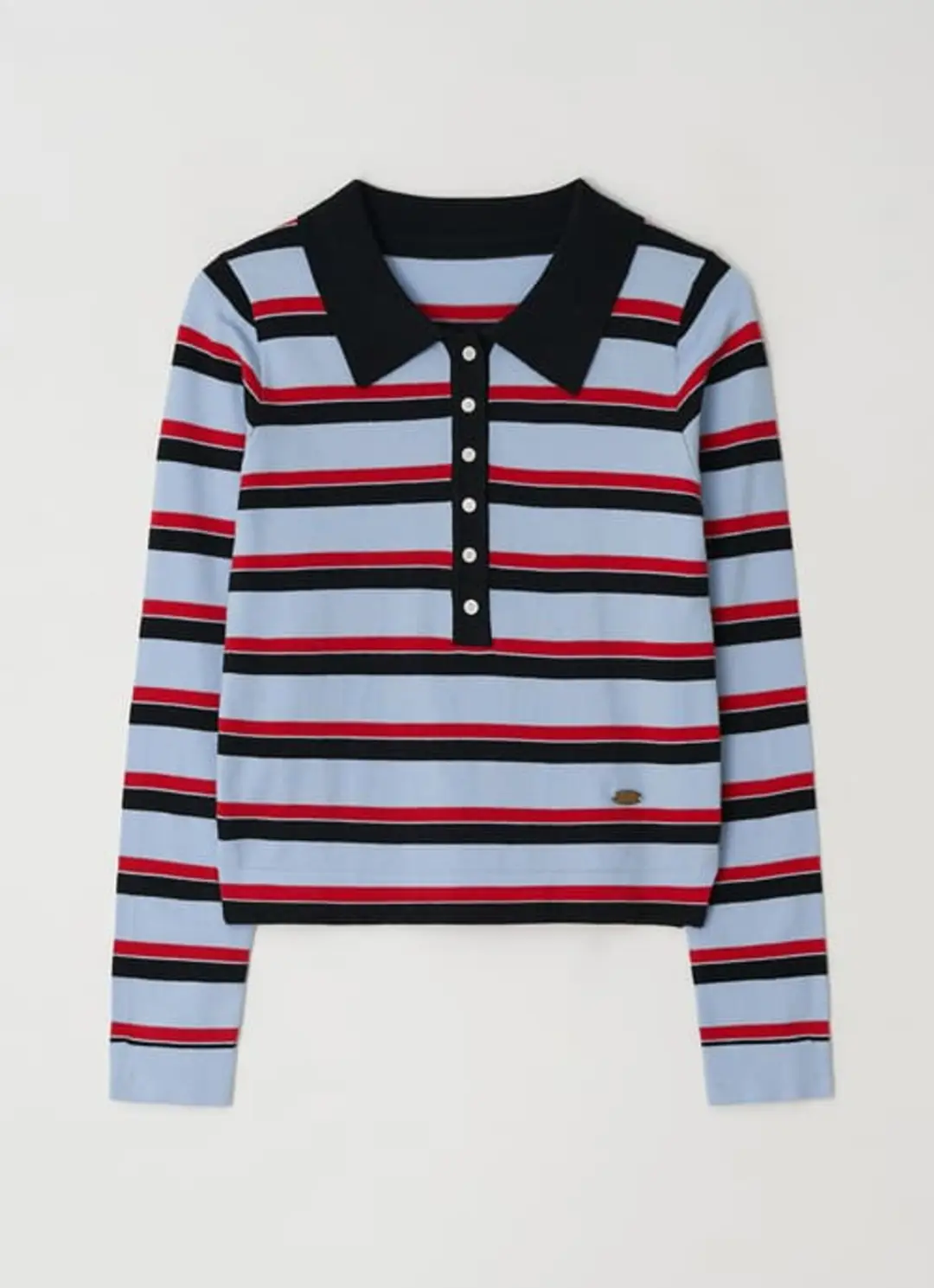 론론 STRIPE HENRYNECK COLLAR SLIM LONG SLEEVE KNIT BLUE RED 상품 이미지 1