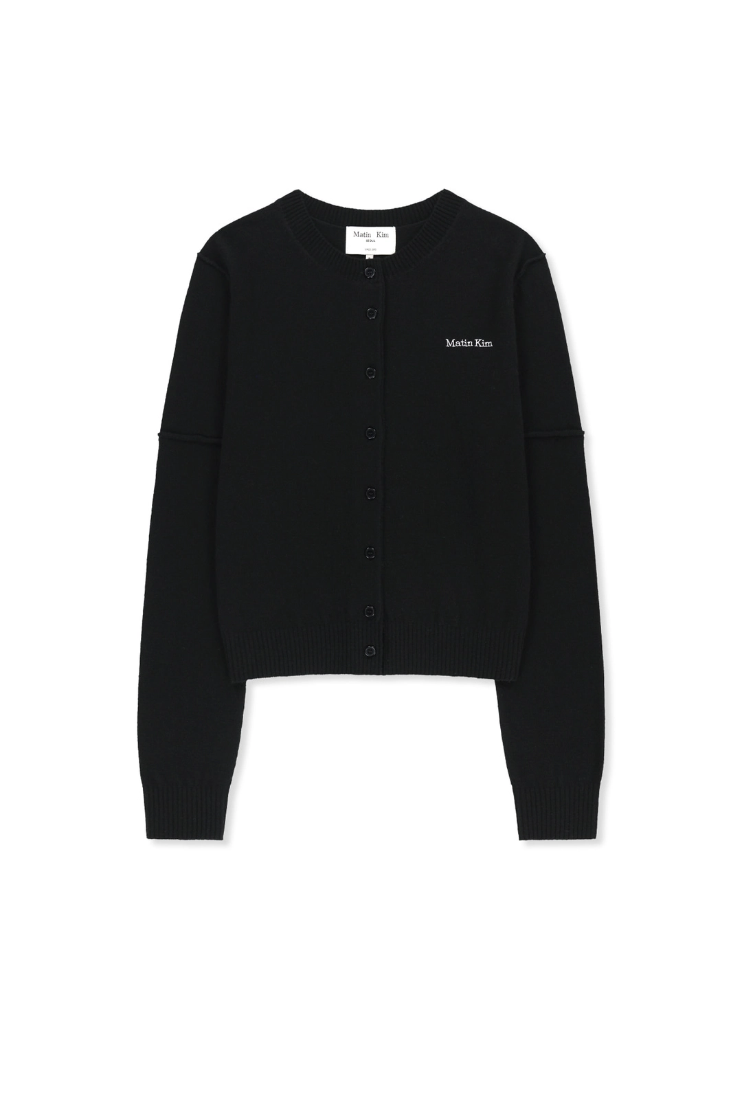 마뗑킴 CASHMERE BLENDED CUTLINE ROUND CARDIGAN IN BLACK 상품 이미지 1