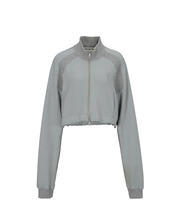 WAFFLE ZIP CARDIGAN_LIGHT BLUE
