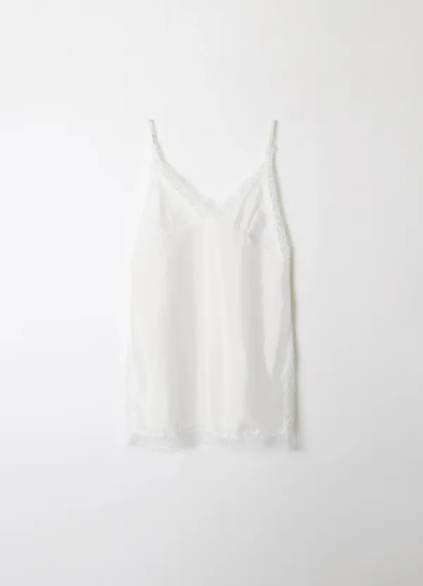 Silky Lace Layered Slip Top - White