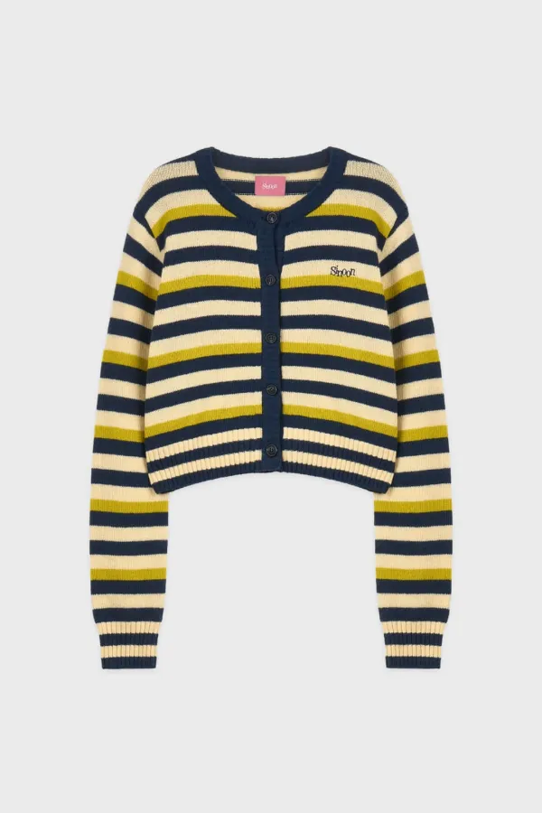 Stripe Crop Cardigan (Navy)