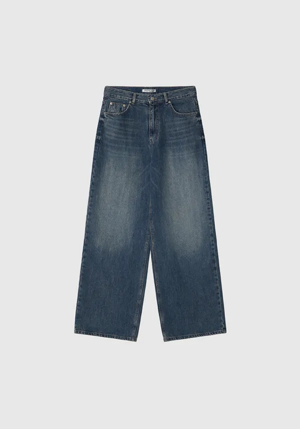 Low rise wide denim (Deep blue)